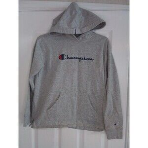 Champion Gray Logo Pullover Lightweight Cotton Hoodie Mens Size M Medium